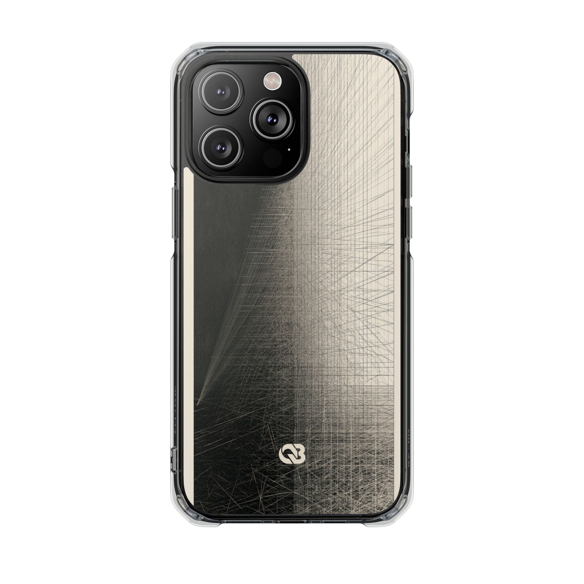 Beige Impact MagSafe Phone Case for iPhone - Brutalist Graphite Grid
