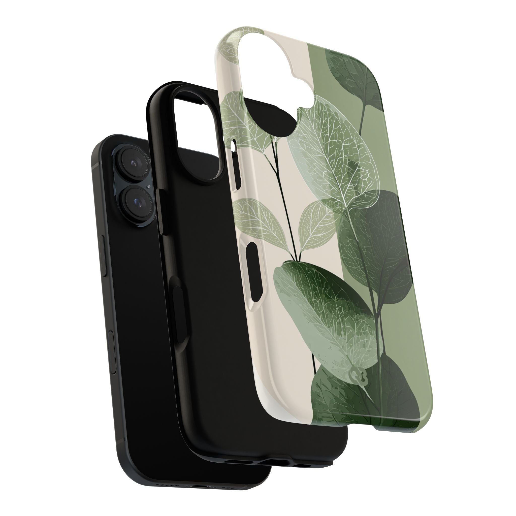 Green Tough Phone Case for iPhone - Sage Leaf Skeletals