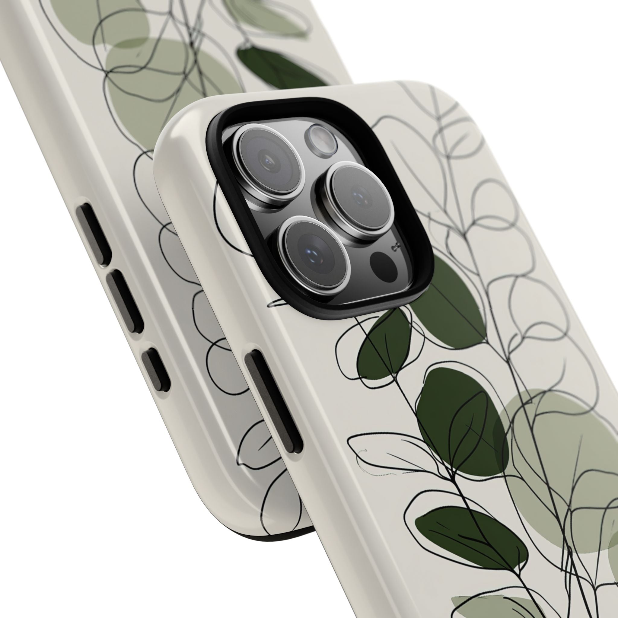 Green Tough Phone Case for iPhone - Muted Eucalyptus Sketch