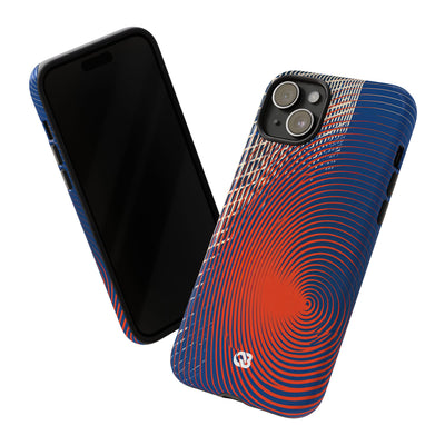 Blue Tough Phone Case for iPhone - Orange Orbit Grid