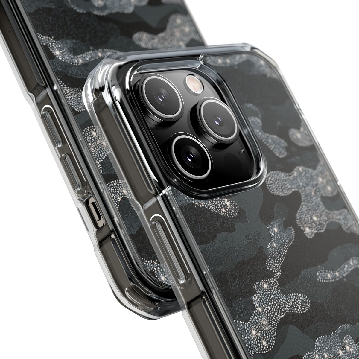 Glitter Shadow Camo · Clear Impact Magnetic Phone Case for iPhone · Black