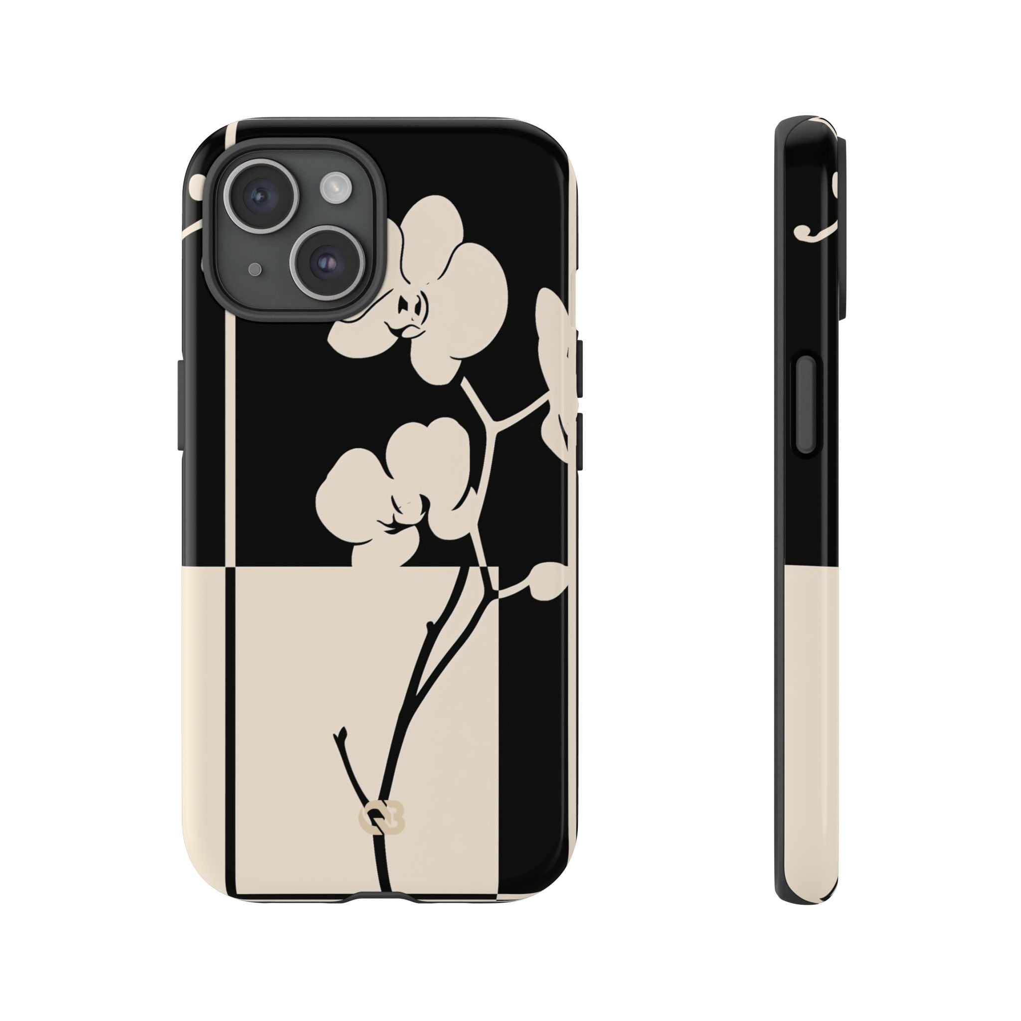 Beige Tough Phone Case for iPhone - Nocturnal Orchid Frame