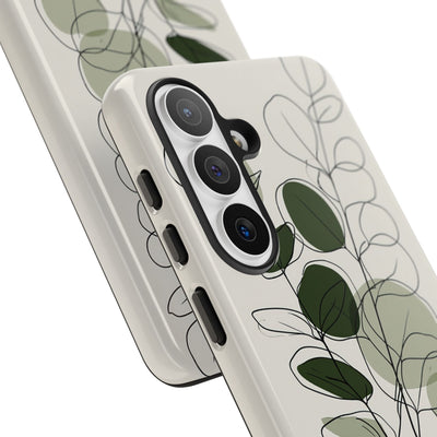 Green Tough Phone Case for Samsung - Muted Eucalyptus Sketch