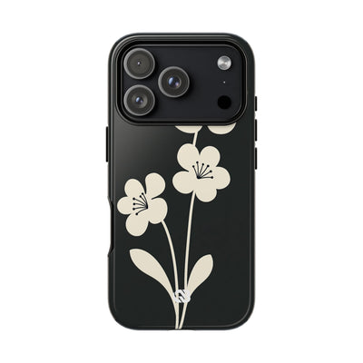 Black Tough Phone Case for iPhone - Obsidian Cream Bloom