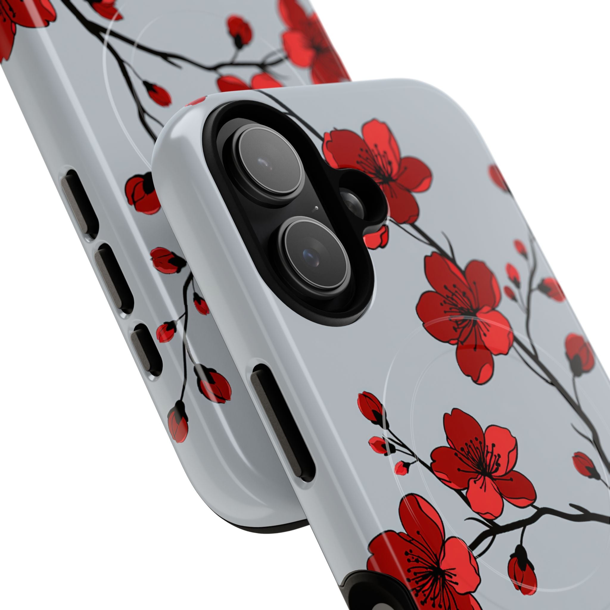 Grey Tough 2.0 Magsafe Phone Case for iPhone - Crimson Blossom Onyx