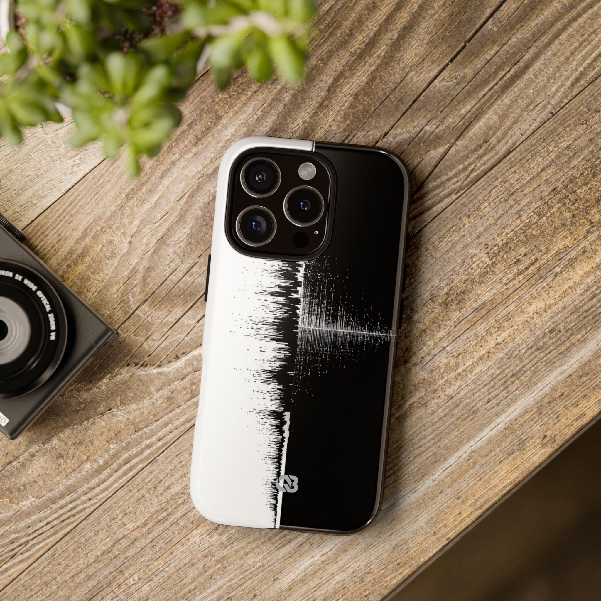 Black Tough Phone Case for iPhone - Static Signal Split