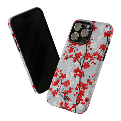 Grey Tough Phone Case for iPhone - Crimson Sakura Slate