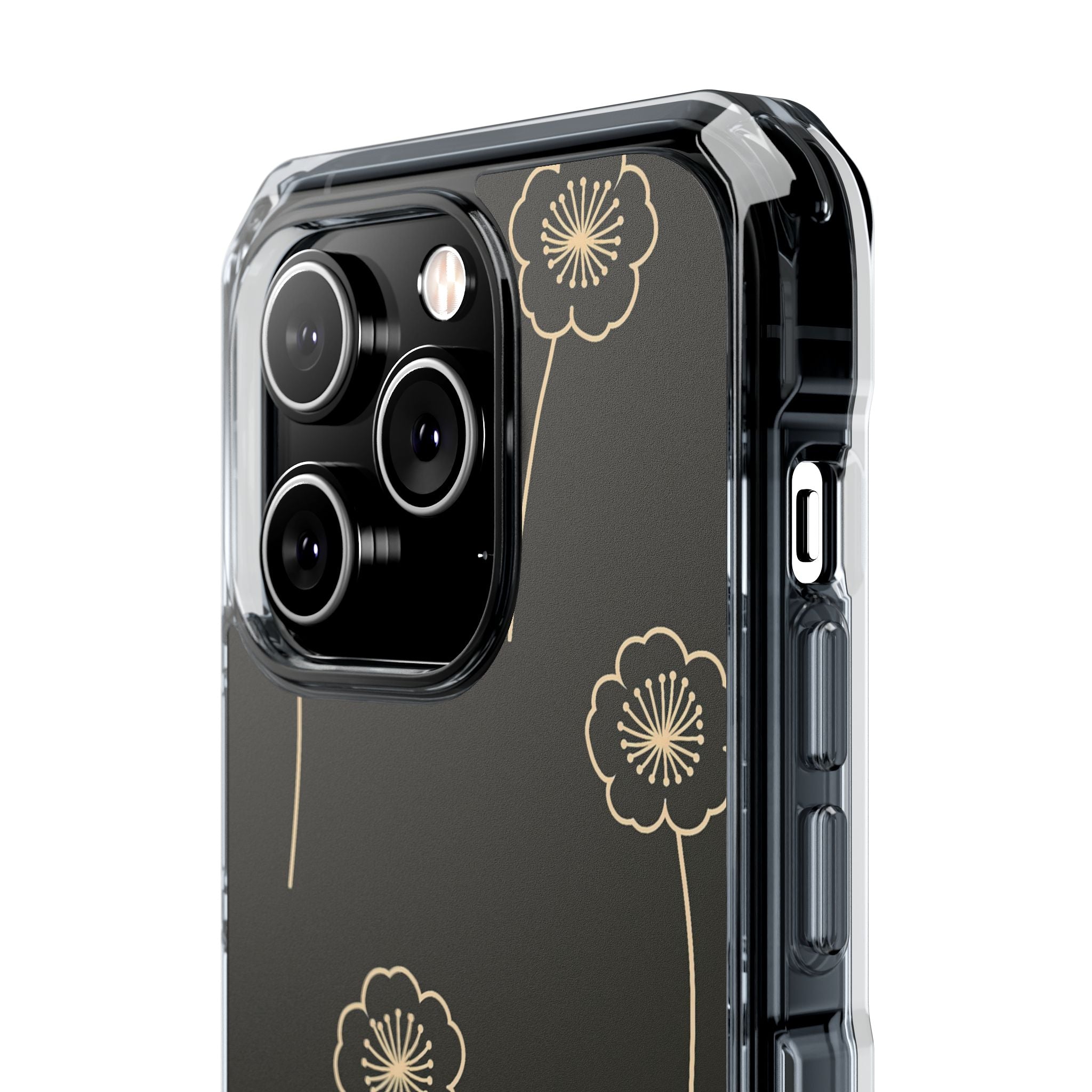 Black Impact MagSafe Phone Case for iPhone - Obsidian Sand Petals
