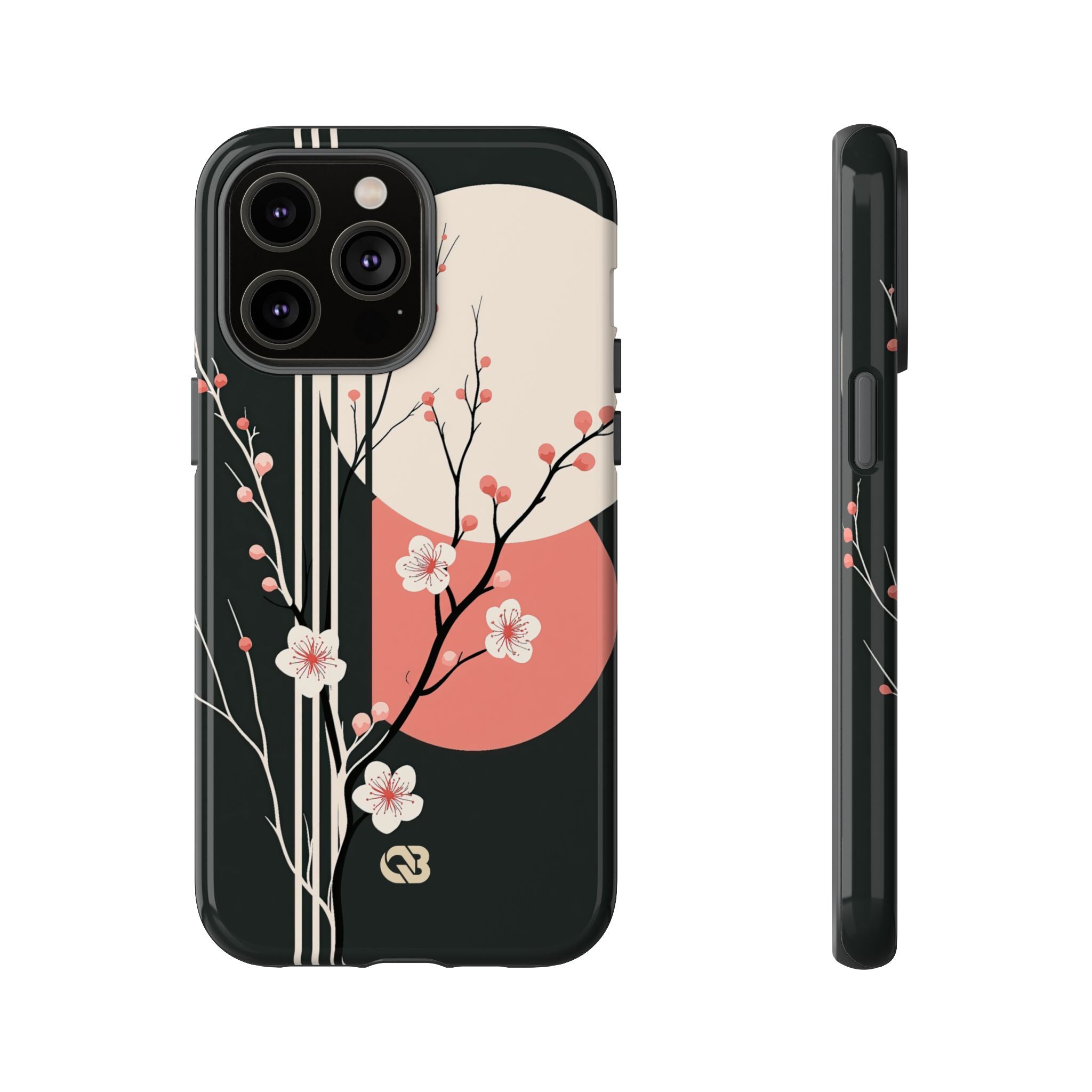 Black Tough Phone Case for iPhone - Kyoto Midnight Blossom