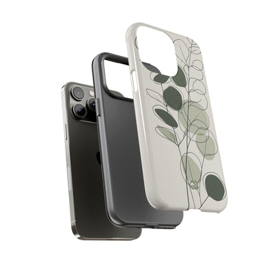 Green Tough Phone Case for iPhone - Muted Eucalyptus Sketch