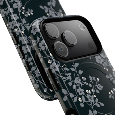 Black Tough 2.0 Magsafe Phone Case for iPhone - Midnight Slate Blossom