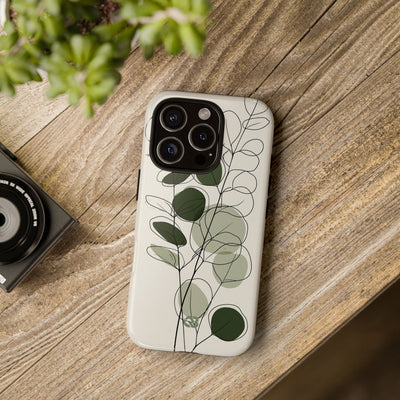 Green Tough Phone Case for iPhone - Muted Eucalyptus Sketch