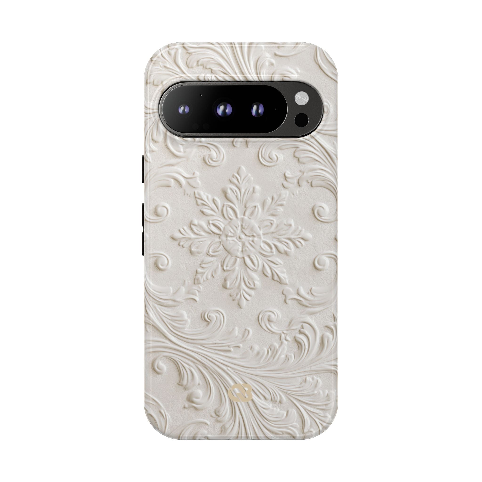 White Tough Phone Case for Google Pixel - Alabaster Floral Relief