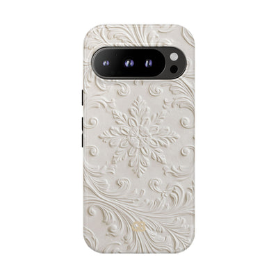 White Tough Phone Case for Google Pixel - Alabaster Floral Relief