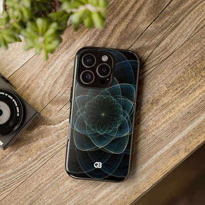 Blue Tough Phone Case for iPhone - Celestial Wireframe Bloom