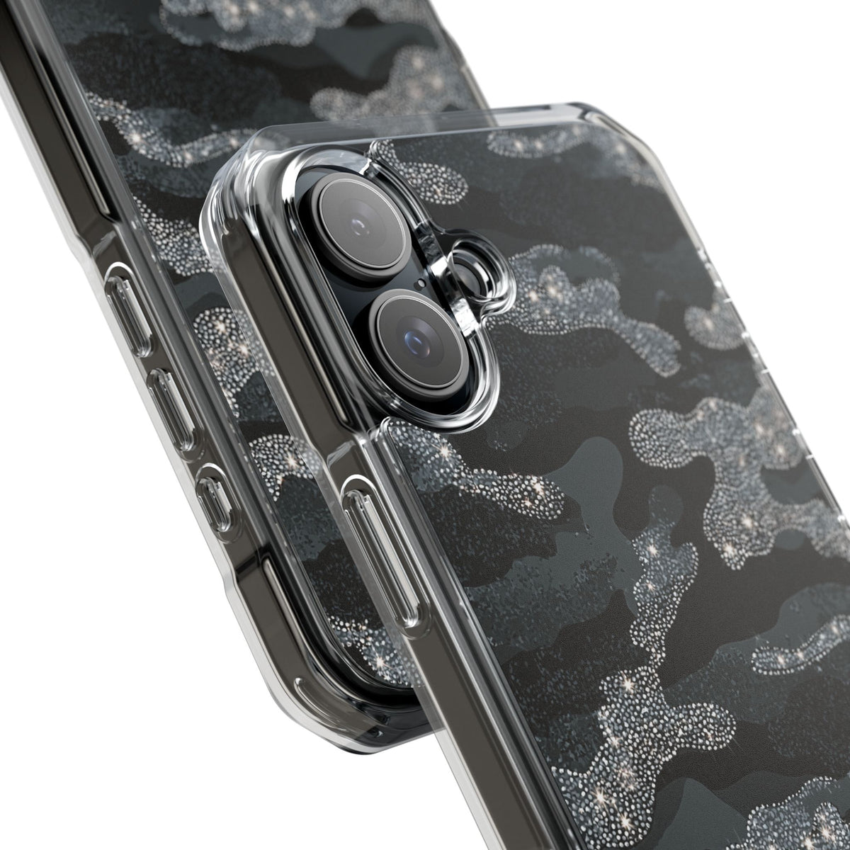 Glitter Shadow Camo · Clear Impact Magnetic Phone Case for iPhone · Black