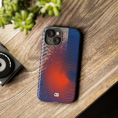 Blue Tough Phone Case for iPhone - Orange Orbit Grid