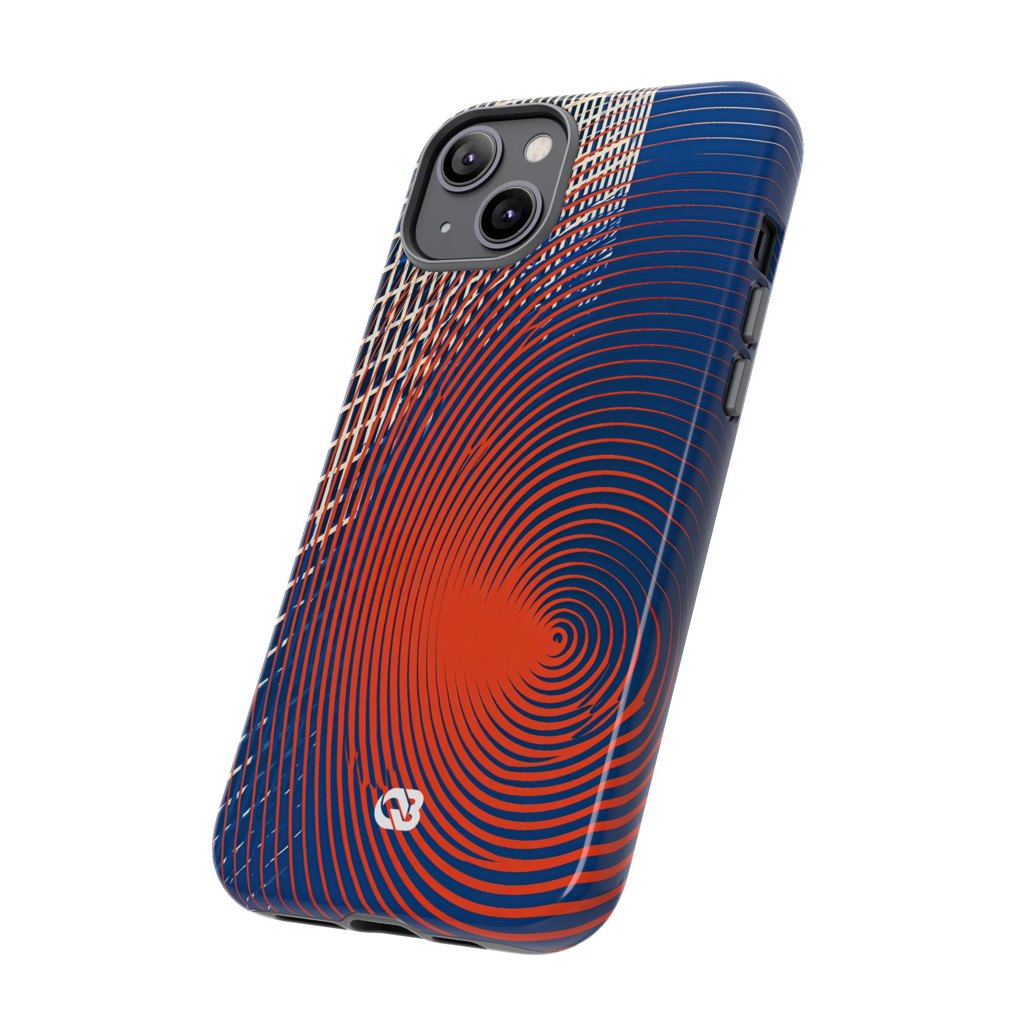 Blue Tough Phone Case for iPhone - Orange Orbit Grid