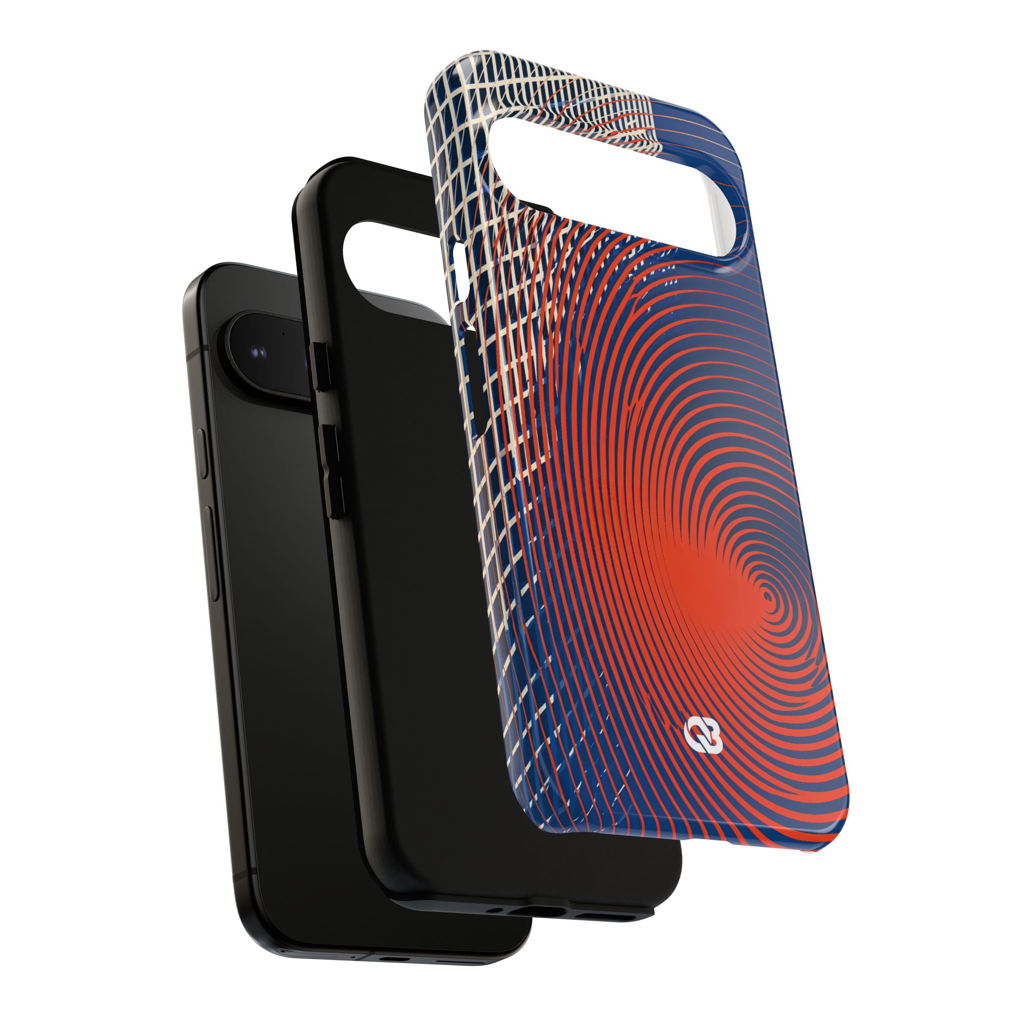 Blue Tough Phone Case for Google Pixel - Orange Orbit Grid