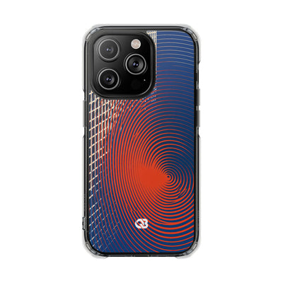 Blue Impact MagSafe Phone Case for iPhone - Orange Orbit Grid