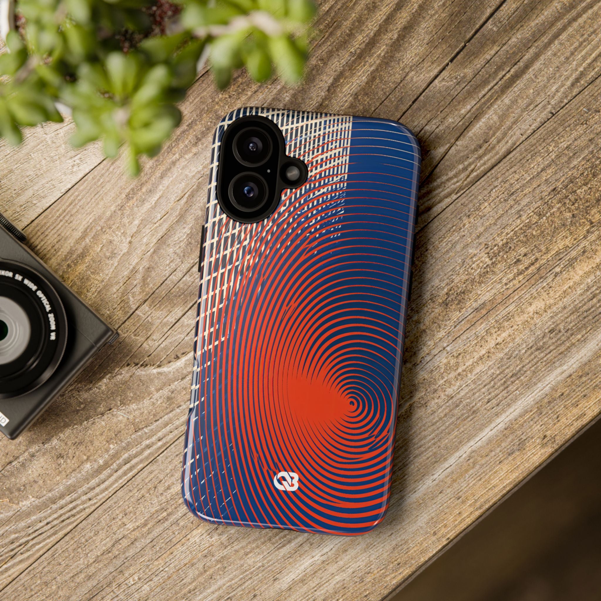 Blue Tough Phone Case for iPhone - Orange Orbit Grid