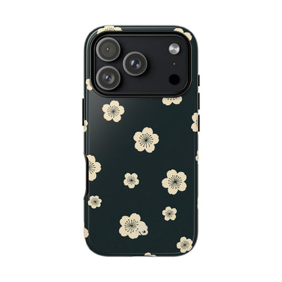 Teal Tough Phone Case for iPhone - Obsidian Cream Petals