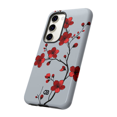 Grey Tough Phone Case for Samsung - Crimson Blossom Onyx