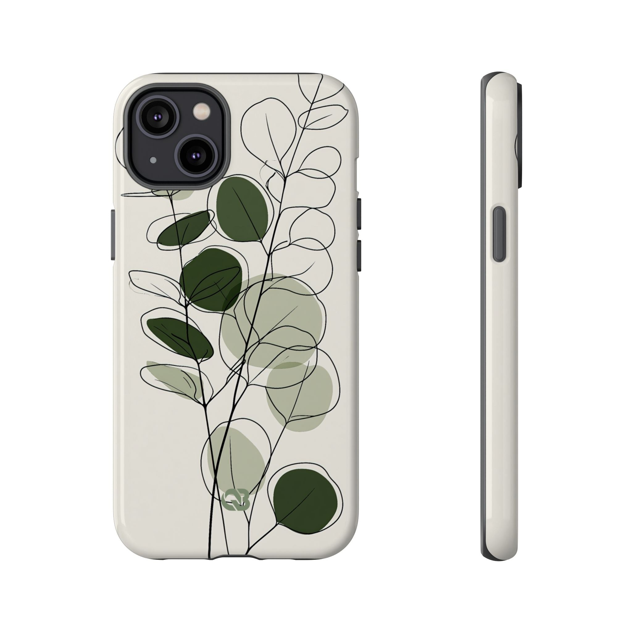 Green Tough Phone Case for iPhone - Muted Eucalyptus Sketch