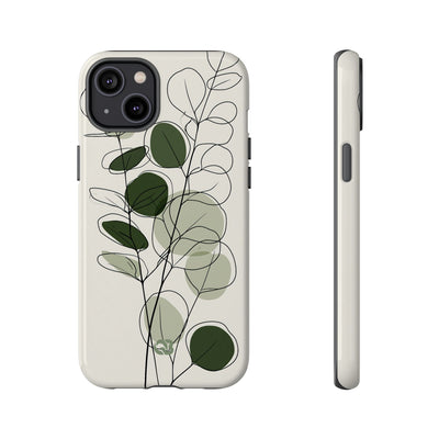 Green Tough Phone Case for iPhone - Muted Eucalyptus Sketch