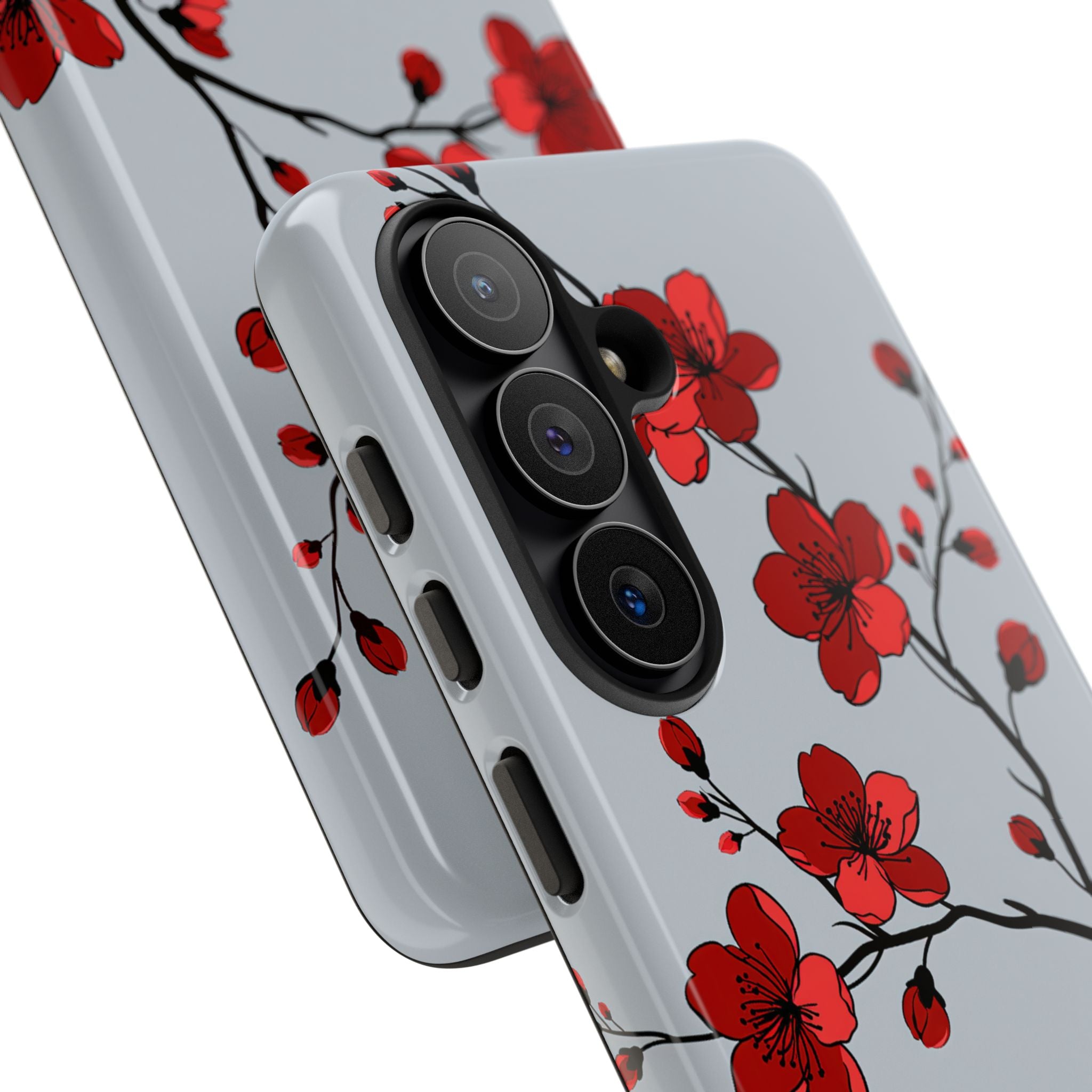 Grey Tough Phone Case for Samsung - Crimson Blossom Onyx