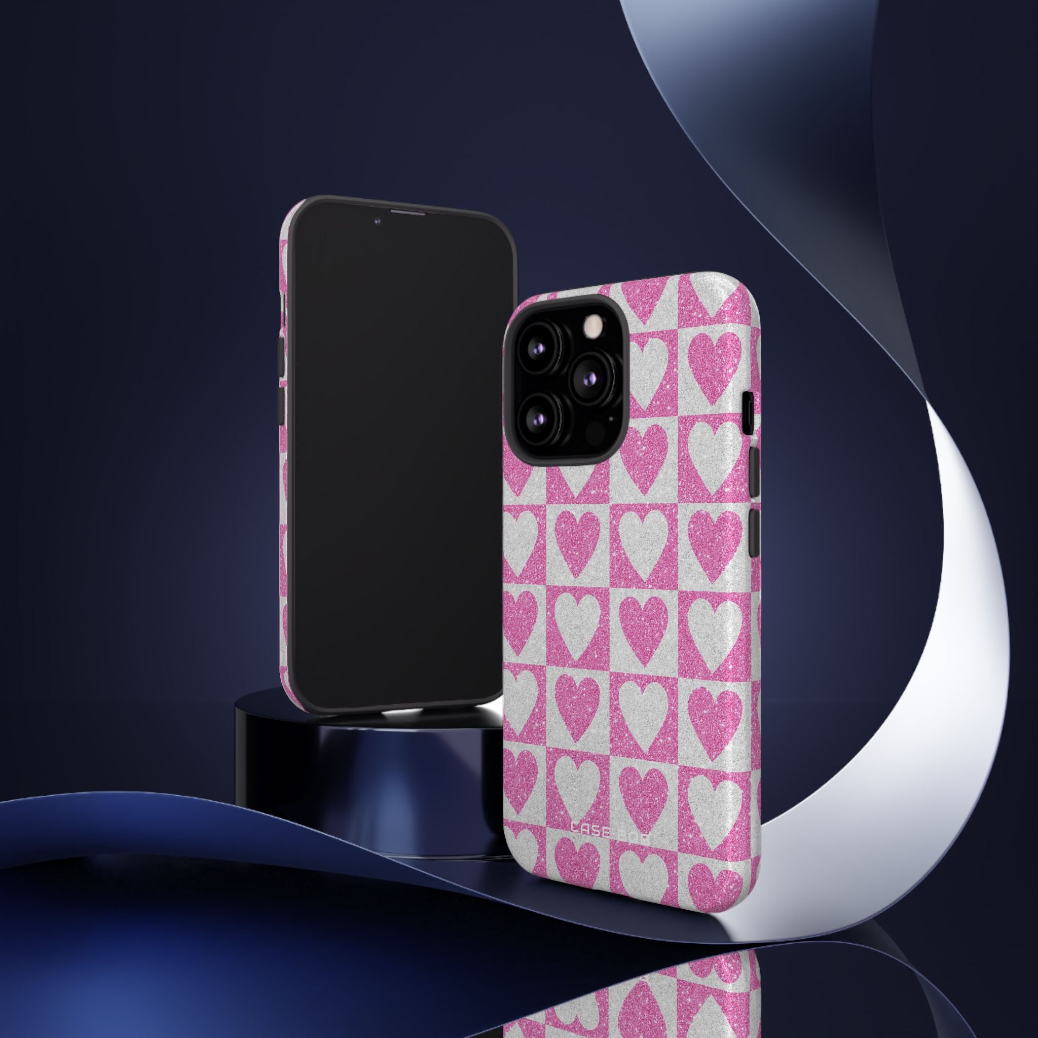 Glitter Heart Grid iPhone 13 Pro Skal - Tough
