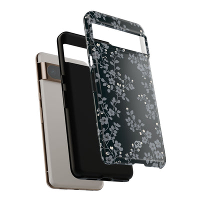 Black Tough Phone Case for Google Pixel - Midnight Slate Blossom