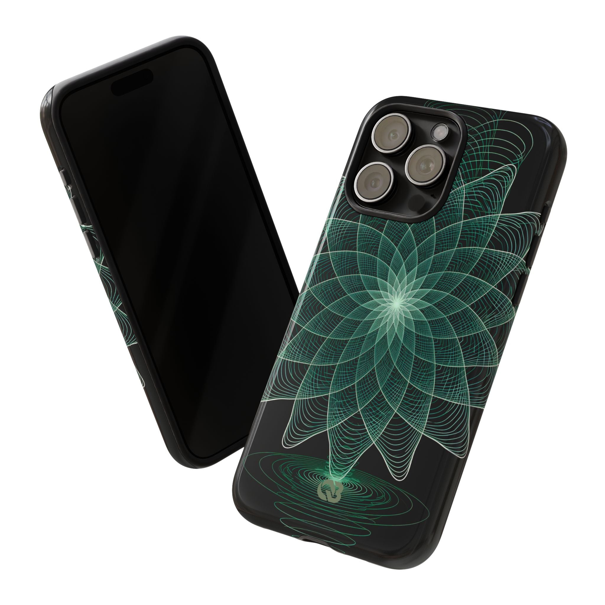 Green Tough Phone Case for iPhone - Cyan Signal Bloom