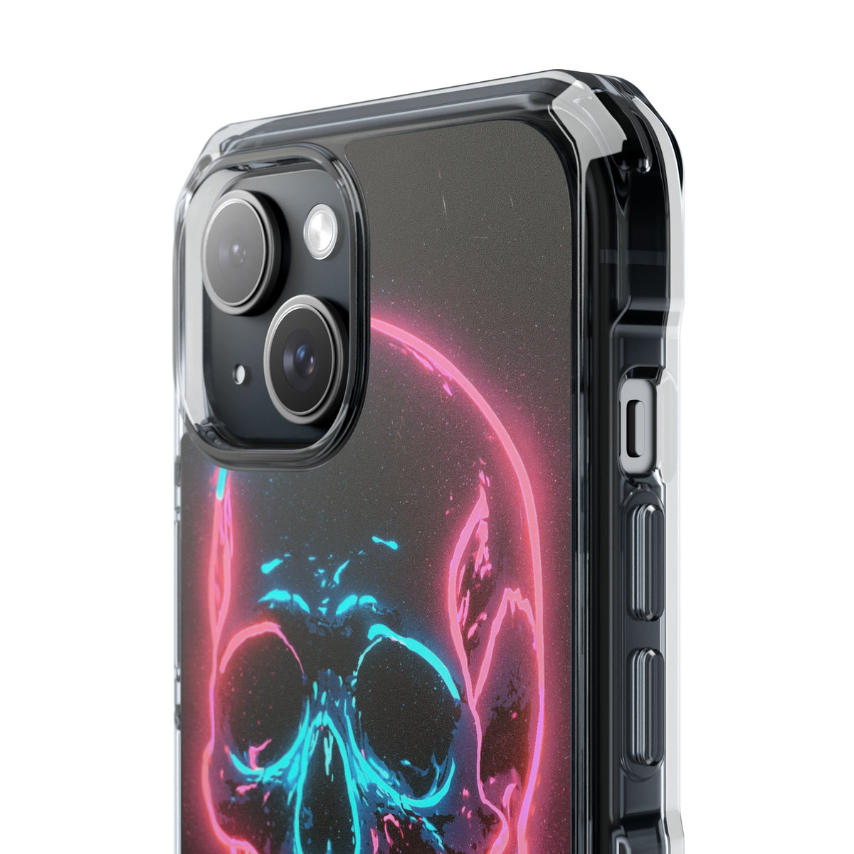 Neon Drip Skull · Clear Impact Magnetic Phone Case for iPhone · Black