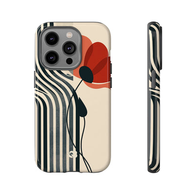 Beige Tough Phone Case for iPhone - Crimson Line Bloom