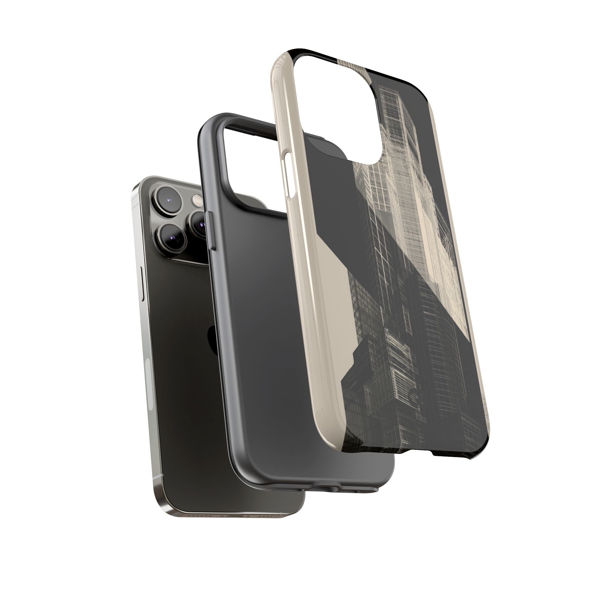 Beige Tough Phone Case for iPhone - Monolith Urban Grid