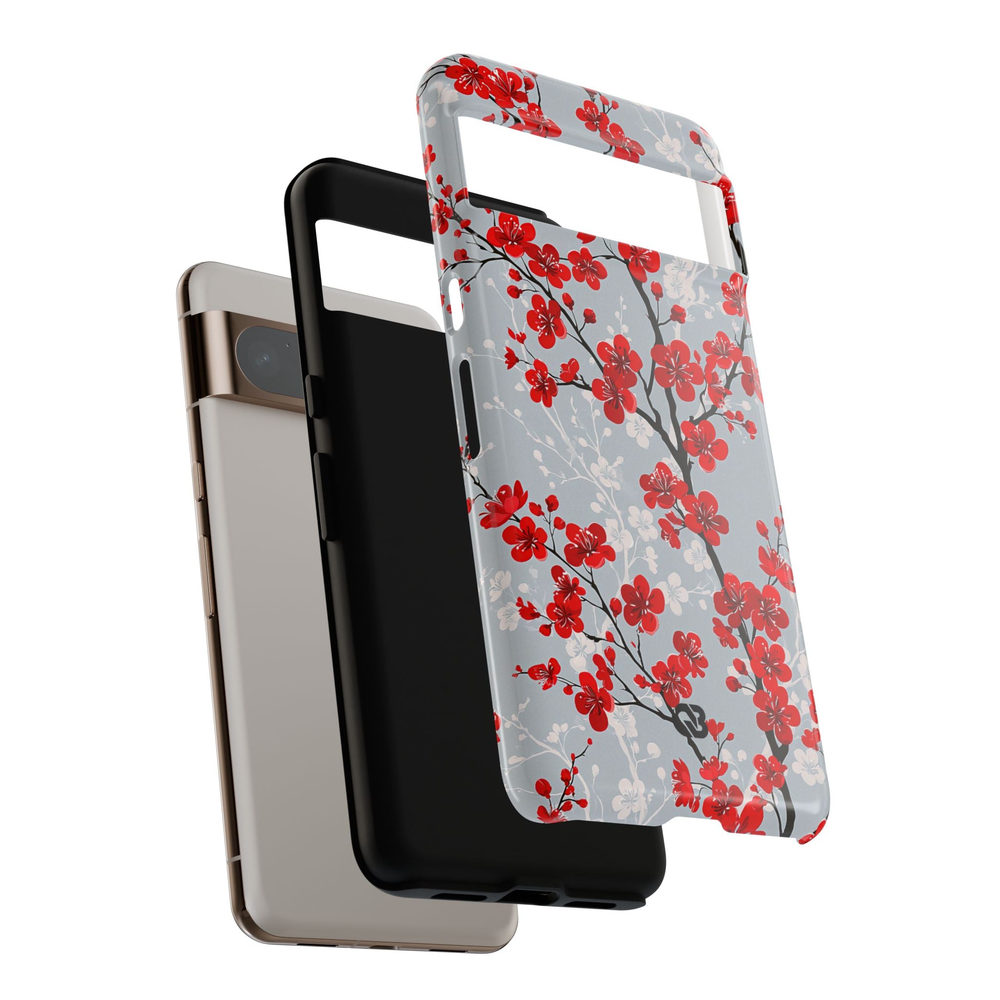 Grey Tough Phone Case for Google Pixel - Crimson Sakura Slate