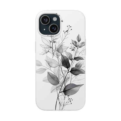 Veined Leaves Gray iPhone 15 Case - Soft