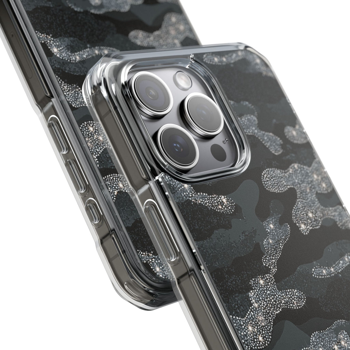 Glitter Shadow Camo · Clear Impact Magnetic Phone Case for iPhone · Black