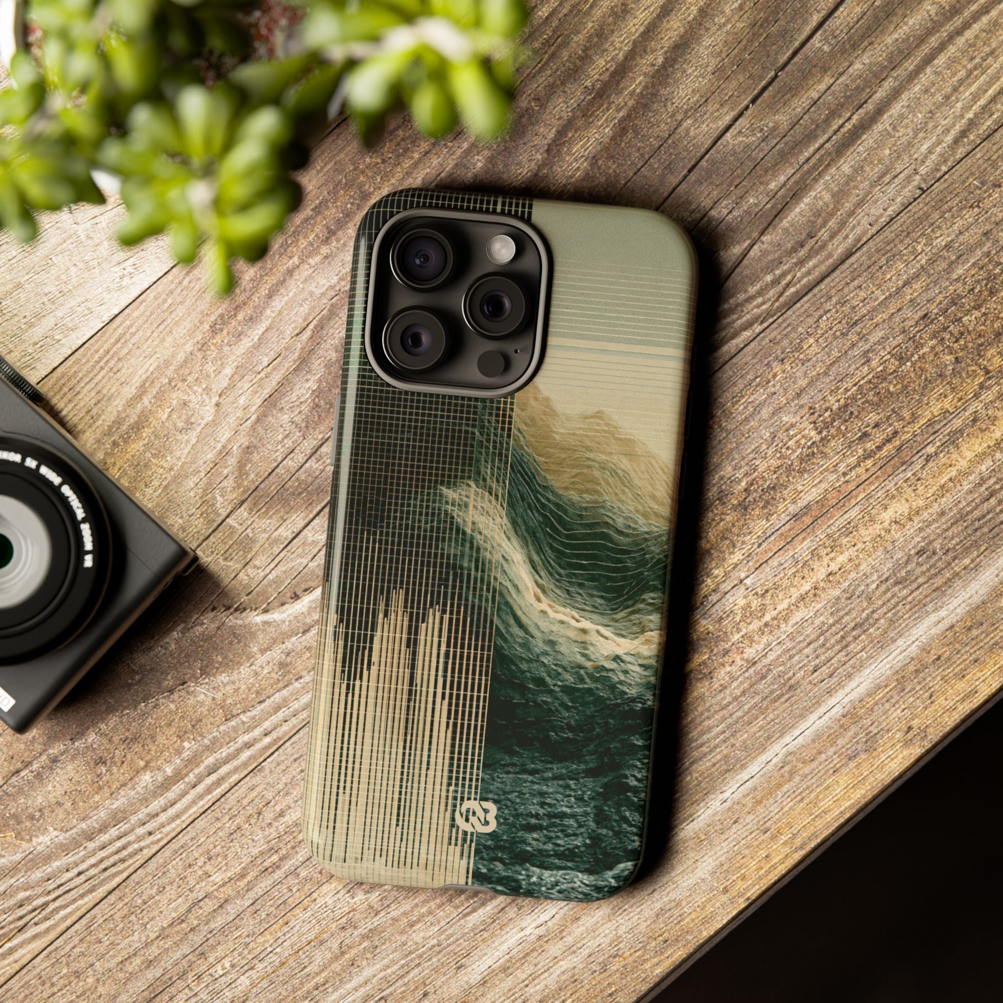 Beige Tough Phone Case for iPhone - Veridian Data Ridge