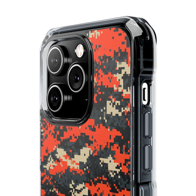 Signal Pixel Camo · Clear Impact Magnetic Phone Case for iPhone ·  Orange