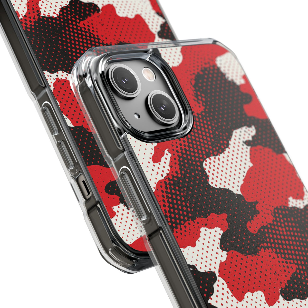 Crimson Halftone Camo · Clear Impact Magnetic Phone Case for iPhone · Red