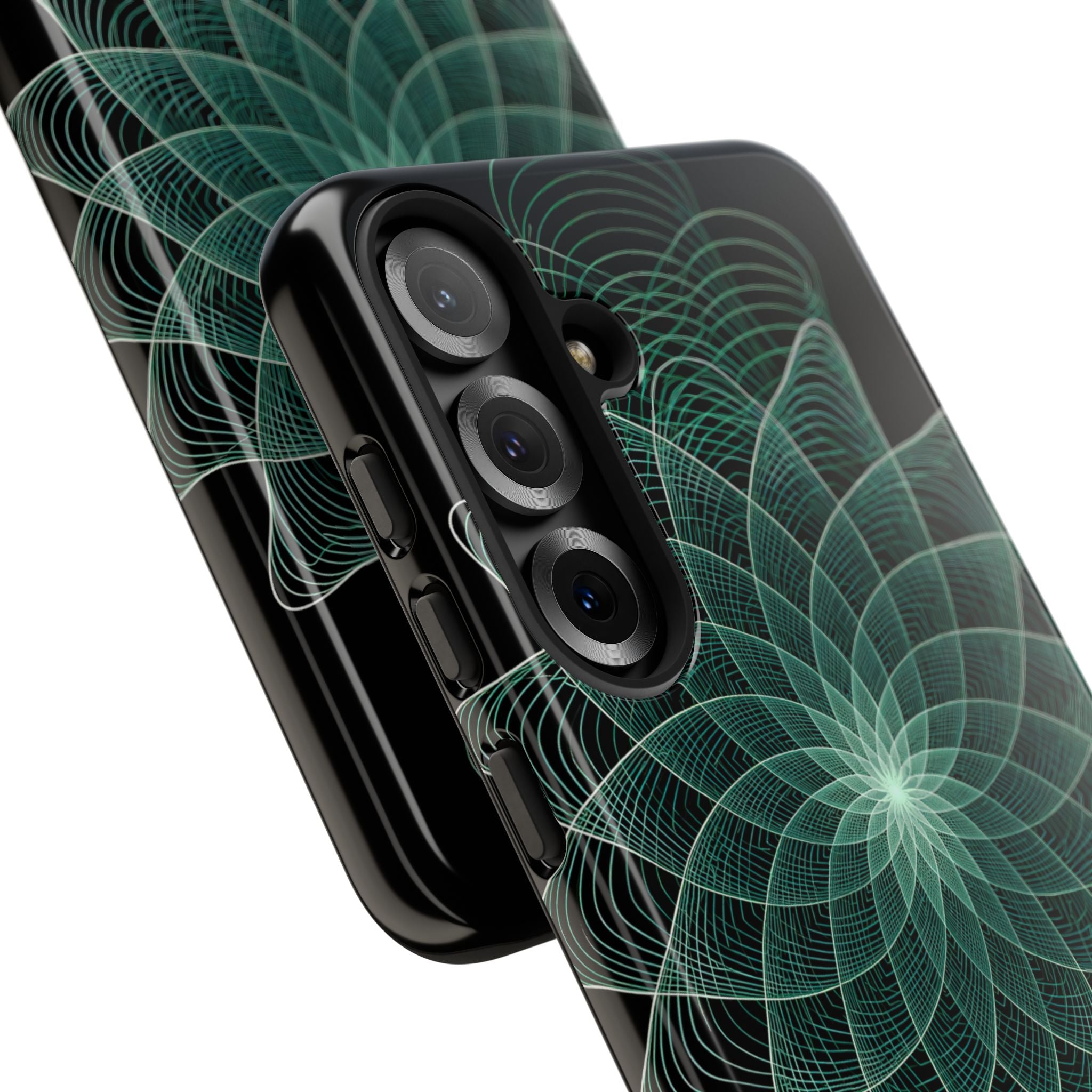 Green Tough Phone Case for Samsung - Cyan Signal Bloom