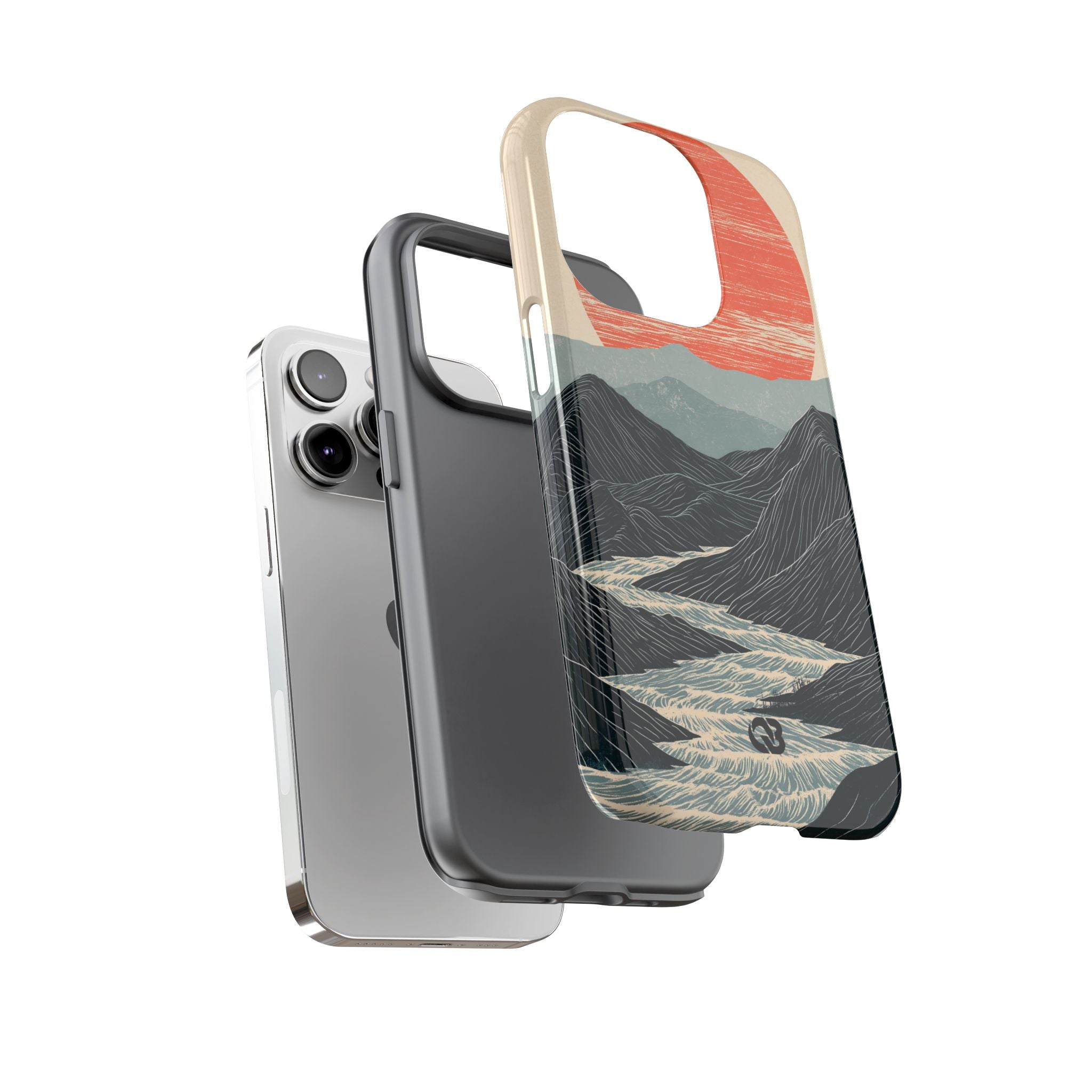 Beige Tough Phone Case for iPhone - Crimson Ridge Flow