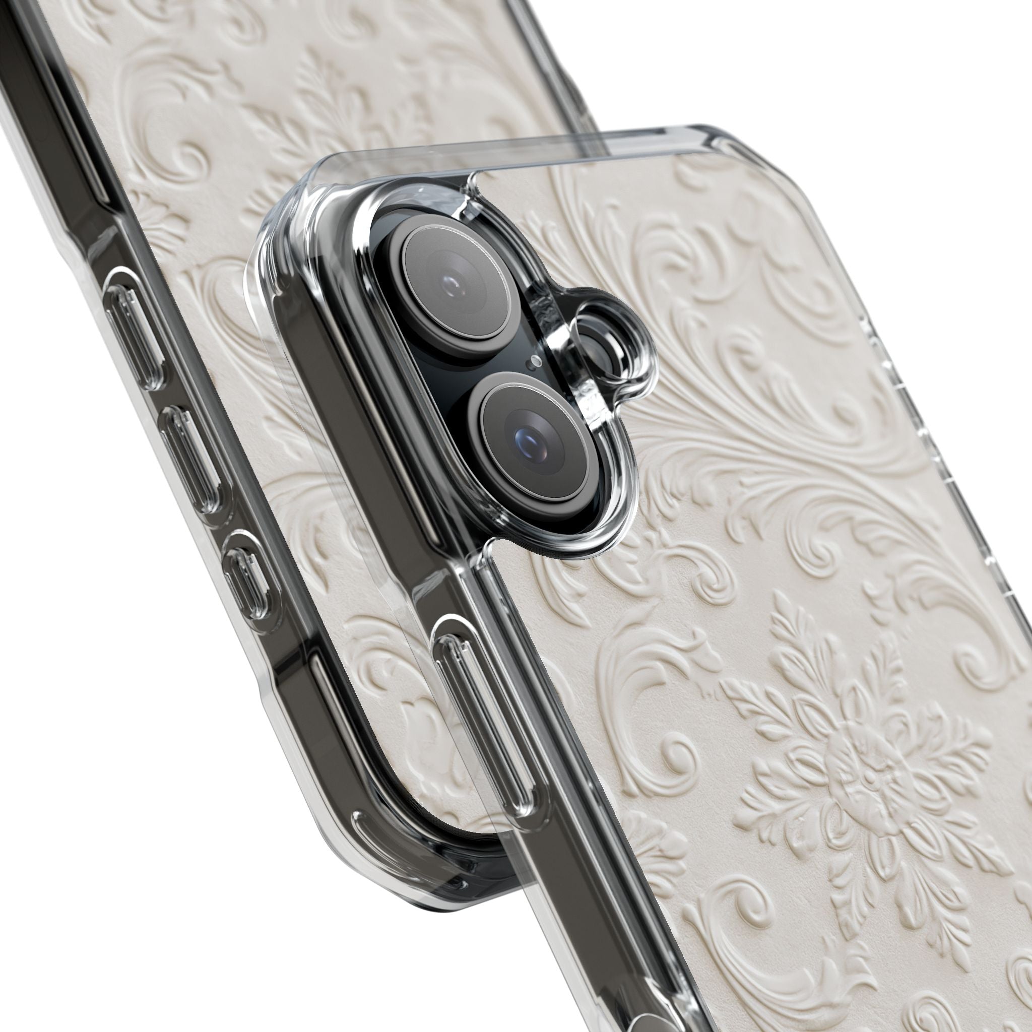 White Impact MagSafe Phone Case for iPhone - Alabaster Floral Relief