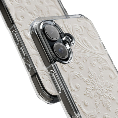 White Impact MagSafe Phone Case for iPhone - Alabaster Floral Relief
