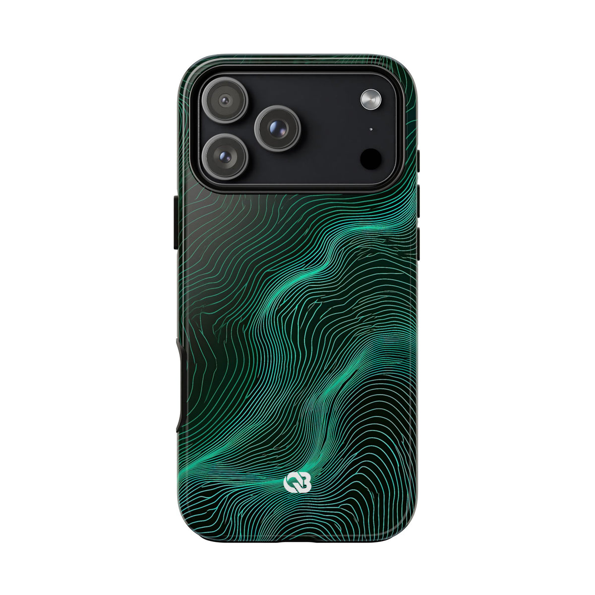 Teal Tough Phone Case for iPhone - Neon Jade Contour