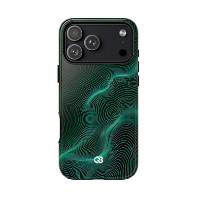 Teal Tough Phone Case for iPhone - Neon Jade Contour