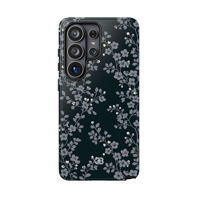 Black Tough Phone Case for Samsung - Midnight Slate Blossom