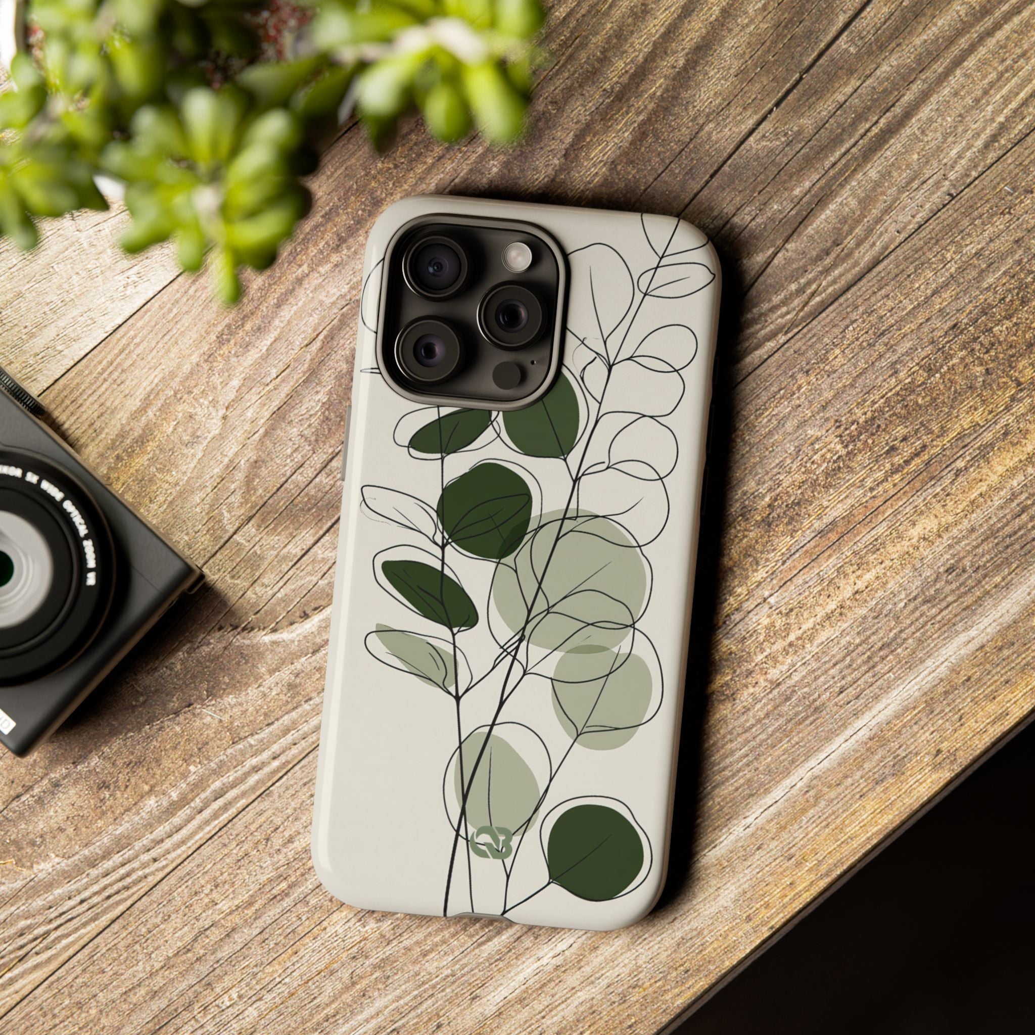 Green Tough Phone Case for iPhone - Muted Eucalyptus Sketch